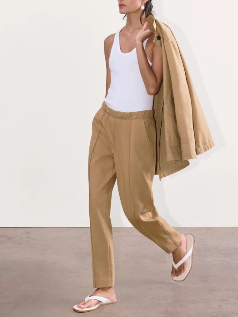 Everlane The Dream Pleated Pants Trousers Stretch Tan size L Athleisure Office